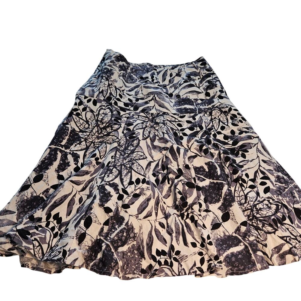 Linea Domani Navy White Floral Linen Blend A-Line Midi Skirt Size 6